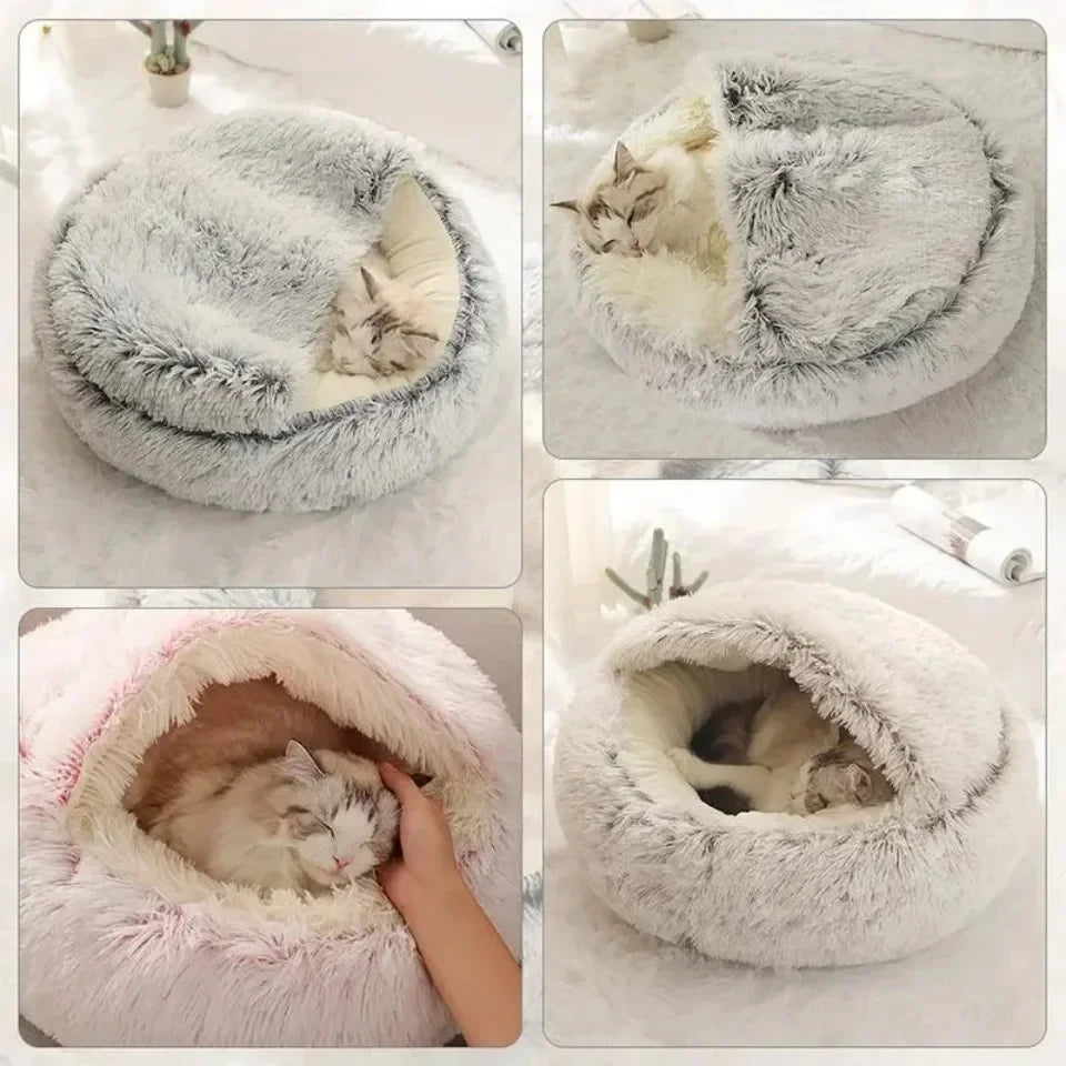 Luxury Fluffy Cave Pet Bed – Ultra-Soft Covered Comfort