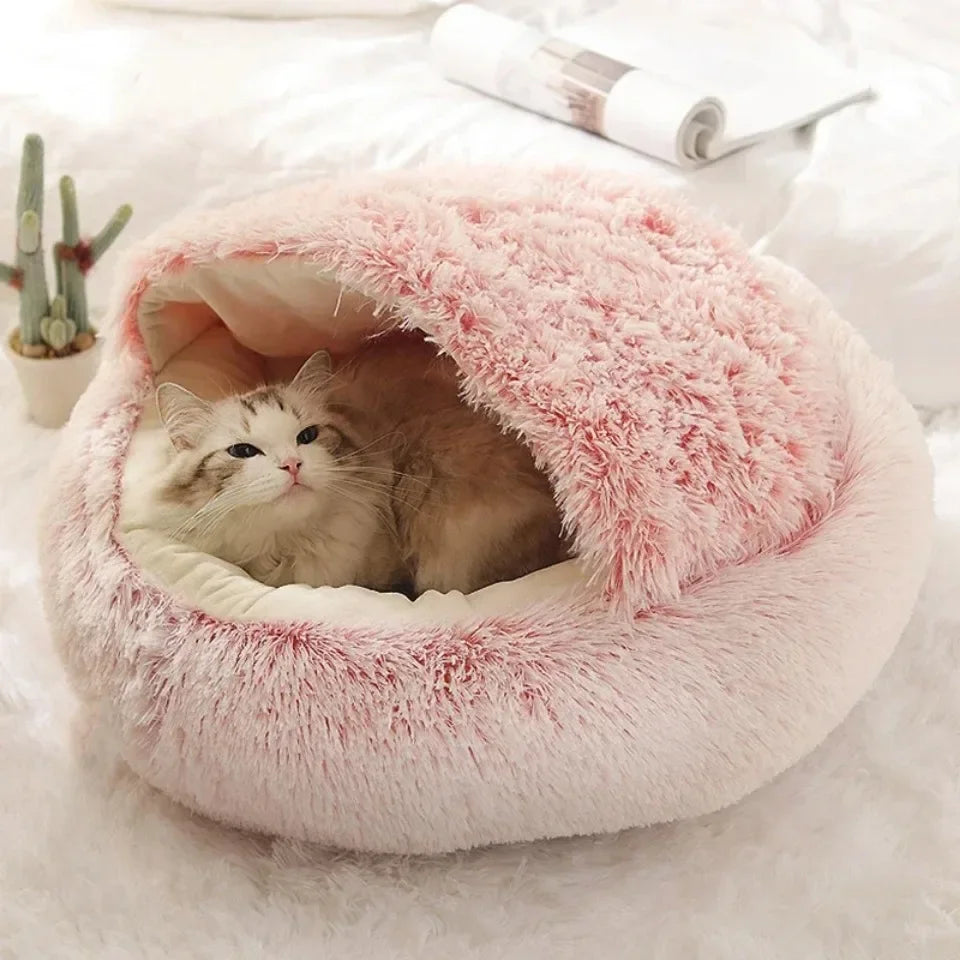 Luxury Fluffy Cave Pet Bed – Ultra-Soft Covered Comfort