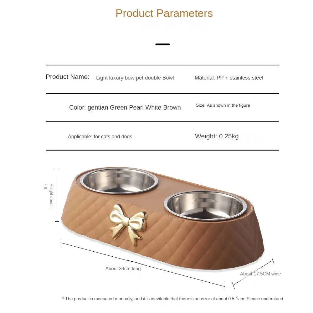 Elegant Twin Bow Pet Feeder with Stainless Steel Bowls