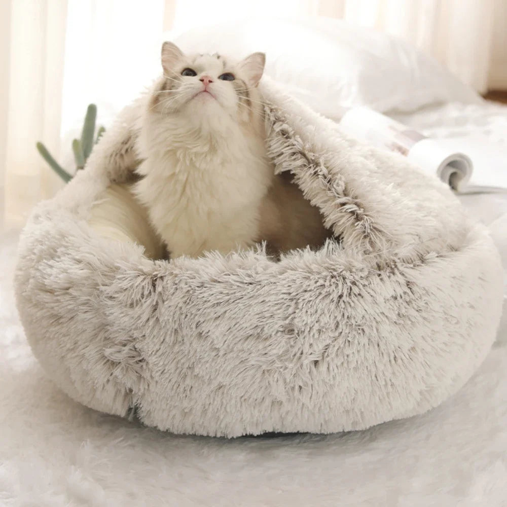 Luxury Fluffy Cave Pet Bed – Ultra-Soft Covered Comfort