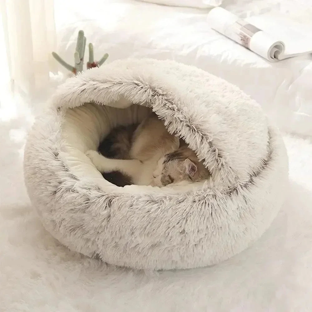 Luxury Fluffy Cave Pet Bed – Ultra-Soft Covered Comfort
